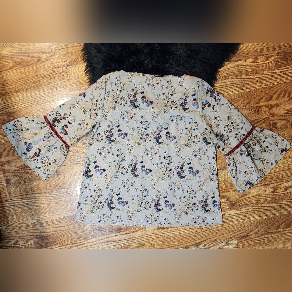 Miss Me Blouse Women's Size L Tassel Butterfly Bell Sleeve Romantic Hippie - Picture 2 of 9